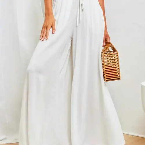 Women's Spring/Summer Casual Solid Adjustable Drawstring Wide-Leg Baggy Long Pants, Fashion Comfortable and Stylish Loose-Fit Trousers, Bottoms