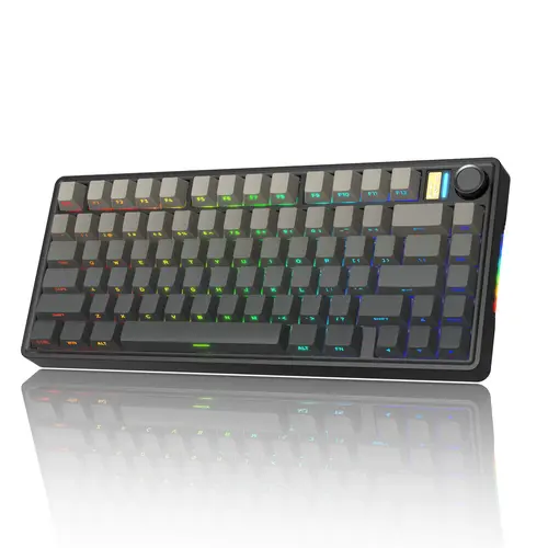 7KEYS BJ75 Compact Wireless Mechanical Keyboard with RGB Color Changing Lights, 75% Gasket-Mount Gaming Keyboard, Volume Knob, Tri-Mode Connection (Bluetooth 5.0-2.4G-USB-C), Hot-Swappable Switches, Side Lighting, Batteries Included, for PC/Mac/Linux