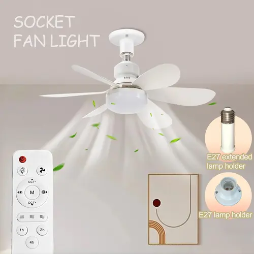 Plug-in ceiling fan light with remote control, pure copper DC motor, variable speed energy-saving silent operation, with adjustable brightness and timer function, home decorative light, ambient light, supports three-color light adjustment, Indoor Lighting