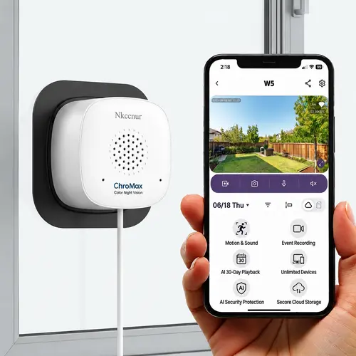 NKccnur Window Security Camera - 3MP 2K Indoor Wi-Fi Cam, 2.4GHz/5GHz, Colorvue AI Color Night Vision, Motion Sensor, Automatic Auto-Focus, Easy Installation, 24/7 Recording, Works with Alexa & Google Home