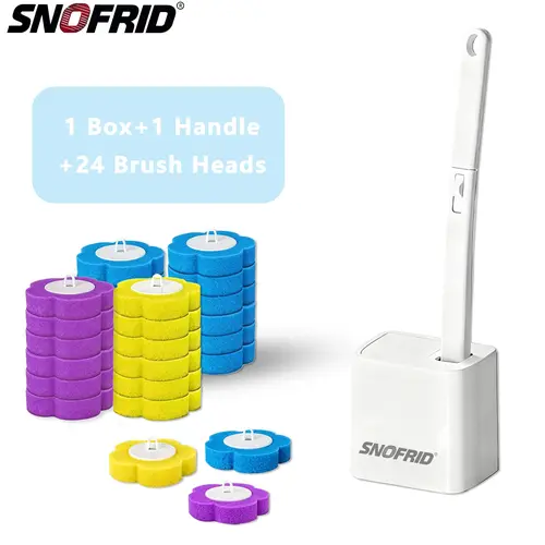 Snofrid Disposable Toilet Brush, Toilet Bowl Wand Holder Set with 24PCS Cleaner Refills, Bathroom Cleaning System for Sink Bathtub Drain Wash Basin UrinalWall-Mount Scrubbing Toilet Brush Bathroom Cleaning Kit