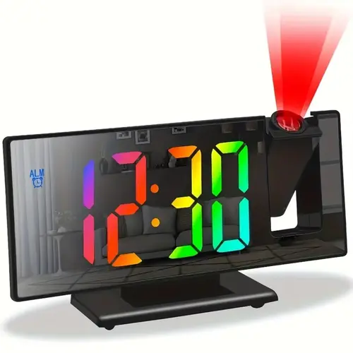USB Powered Digital Alarm Clock USB Powered Clocks 180° Arm Projection Alarm Clocks for Bedrooms Time Temperature Snooze Table Clock 12/24H Projector LED Clock Multifunctional Alarm Clock