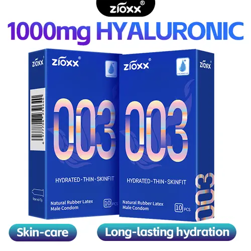 Zioxx 003 Ultra-Fine 0.045mm Men's Condoms, 10pcs HA Lubricated Natural Latex Snug Fit, Adult Intimate Wellness & Date Night Essential with Hyaluronic Glide