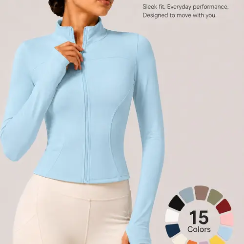 Women's Full Zip Sports Jacket, Slim Fit Long Sleeve Yoga Top, Thumb Hole Design, Lightweight Quick-Dry for Running, Fitness and Casual Wear, Thumbhole Jacket, Workout Jacket