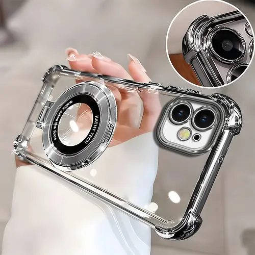 Suitable for [iPhone 11] high-end phone case, Electroplated Luxury Clear Phone Case with Ring Stand Holder 4-Corner Shockproof Camera Protective Cover 952
