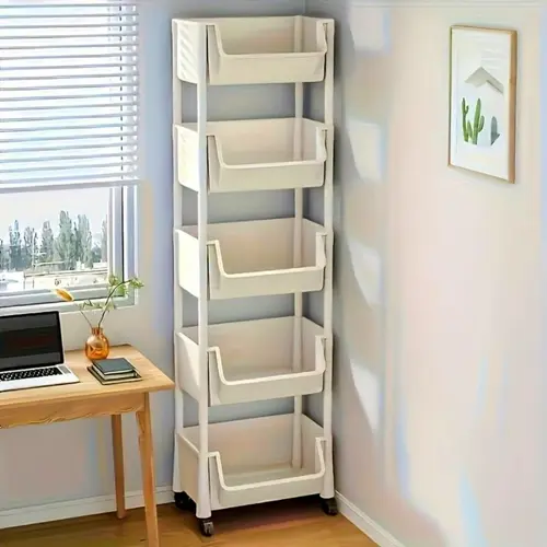 Multifunctional Multi-Layer Plastic Storage Cartwith Wheels, Layered Shelf Organizer for BedroomKitchen Bathroom Living Room memorial day deals Beige