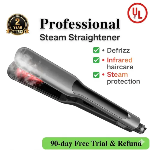 Professional Steam Infrared Dual-Use Curlers & Straighteners - 2-in-1 Beauty Tool Upgrade, Easy Curls, Beach Waves, Curls and Coils, Anti-Frizz, Smooth Hair Styling Tool with Steam Protection