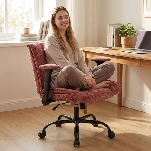 ZZW Upgraded Fully Padded Criss Cross Computer Task Chair with Wheels & Flip Arms - 26.5" Wide Modern Office Furniture, Ergonomic Seating with Adjustable Tilt Lock, Lumbar Support, Thick Spring Cushion for Home Office, Bedroom