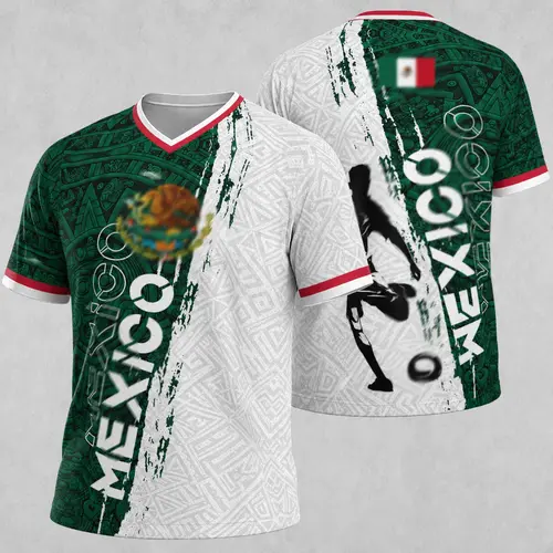 Men's Mexico Soccer Fan Jersey 2026, Mexican Flag Eagle Graphic Soccer Tee, Aztec Calendar & Mayan Pyramid Print Athletic Wear, Quick Dry Short Sleeve Sportswear for 2026 Soccer Season, Match Viewing, Fan Gatherings & Summer Sports