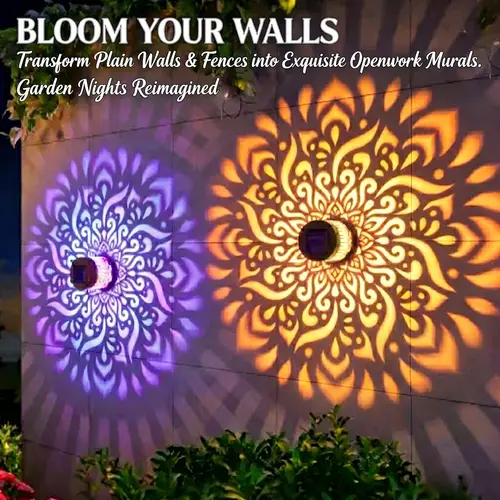 Boho Mandala Sunflower Hanging Shadow Art Light - Solar Cordless Hangable Eco-Friendly Boho Wall Decor, Mountable Home/Outdoor Sconce for Bedroom, Patio (Warm/RGB Set)