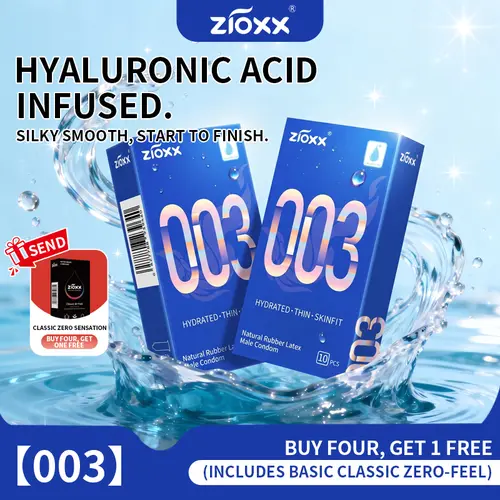 ZIOXX 003 Ultra Sensitive SkinFit Condoms, 10-Count Odorless Natural Latex, Hyaluronic Acid Hydration, 0.045mm Bare-Feel Thin, Smooth Gentle Extra Comfort Sexual Wellness Contraception
