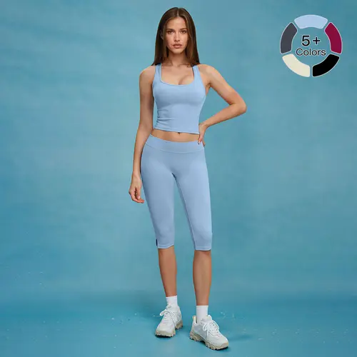 Women's 2-Piece MFVIM Summer Yoga Set - Back-Enhancing Tank Top, High-Waisted Slim Shorts, Women Workout Clothes, Sporty Casual Wear, Trendy Sports Wear, Workout Running Outfits for Outdoor Yoga & Running