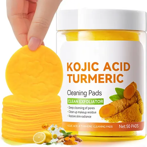 Turmeric Kojic Acid Cleansing Pads, 50 Count - Daily Exfoliating Facial Cleanser for Dark Spots, Gentle Makeup Remover for All Skin Types