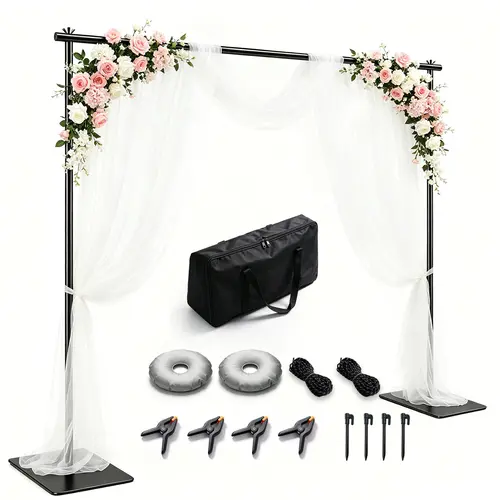 Backdrop Stand,10x7ft(WxH) Adjustable Photo Background Stand with Upgrade Rod,Heavy Duty Flat Base,Metal Pipe and Drape Frame for Wedding,Birthday Party,Decorations,Photography Studio