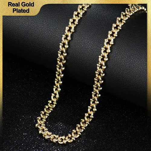 Holylegend 14K Real Gold-Plated Diamond Cut Side Cut Pearl Link Chain Necklace Upgraded Craft, Faceted Cut,Tarnish-Free with Nanotechnology Coating, 24", 7mm FashionPendants, Fashion Necklace,Father's Day Gift
