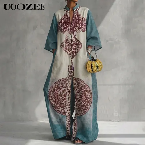 UOOZEE Women's Elegant Bohemian Jumpsuit, Breathable Ethnic Print Oversized Silhouette with Pockets for Tropical Beach Vacations, Zipper, Polyester, Patchwork, Batwing, Overalls, Comfy, Fashion Apparel, Women's Fashion, Tassel, Plus Size Fashion