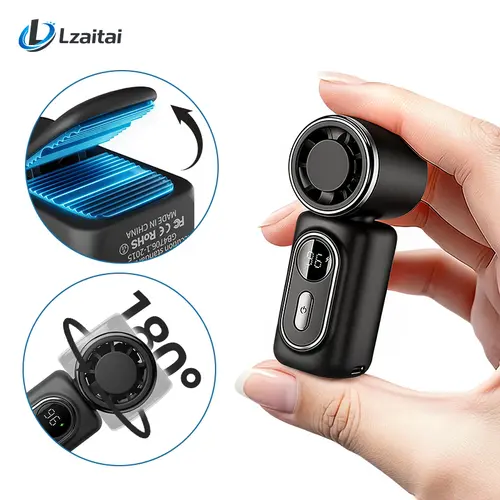 Lzaitai 3-in-1 Mini Portable Clip Fan - 3000mAh Lithium Battery Powered Rechargeable, USB Port, 5 Adjustable Wind Speeds, 180° Adjustable Airflow, Personal Pocket Fan, Space-Saving for Travel, Office Use to Stay Cool