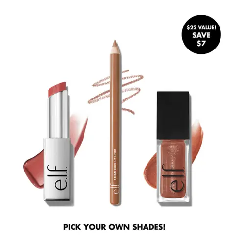 e.l.f. Build Your Glow Up Lip Trio - 3-Piece Set for Day to Night Look - Lip Liner, Lipstick, Lipgloss