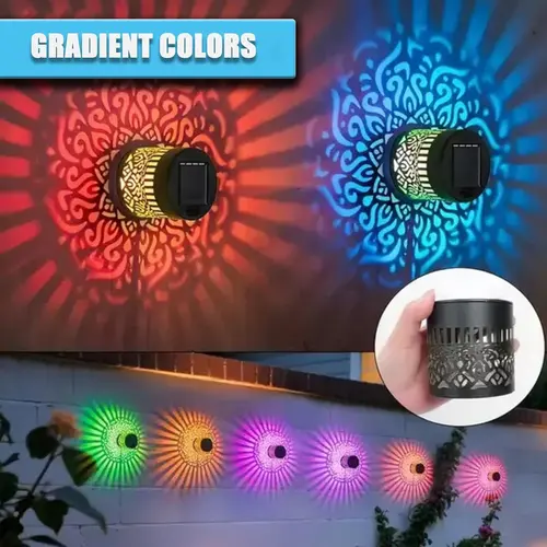 2-Pack RGB Solar Mandala Projector Wall Lights, Waterproof Durable Metal Colorful Lights for Fence, Garden, Patio, Backyard, and Courtyard, Outdoor Decorative Ambient Lighting