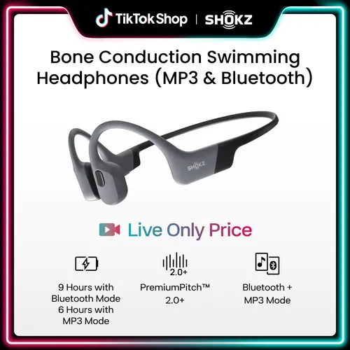 SHOKZ OpenSwim Pro Open-Ear Bone Conduction Bluetooth Headphones - 32GB MP3 Player, IP68 Waterproof, Secure Fit Workout Gear, Phone Connected Wireless Link, Wearable Tangle-Free for Swimming, Running, Phone Connected Wireless Headphones