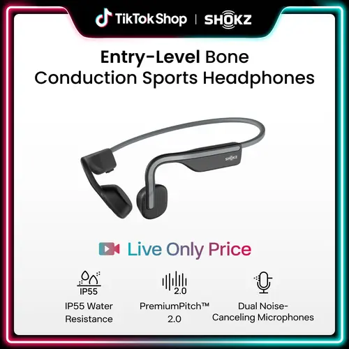 【Live only】SHOKZ OpenMove - Open-Ear Bluetooth Sport Headphones, Bone Conduction Wireless Earphones, Sweatproof for Running and Workouts, Audio, Water Resistant, Wearable Wireless Headphones