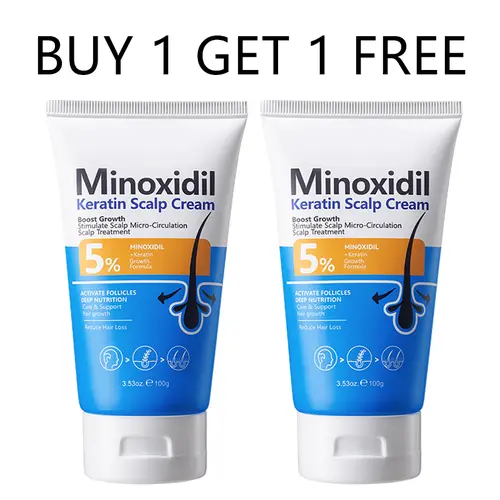 [BUY 1 GET 1 FREE] 5% Minoxidil Hair Growth Scalp Massage Cream with Keratin & Ginger for Men Women Prevents Loss Repairs Follicles Promotes Fast Regrowth Strengthens Roots Buy 1 Get 1 Free