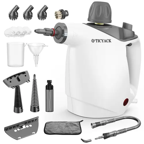 Handheld Steam Cleaner, Steam Cleaner with 16 PCS Accessory & Safety Lock, 500ML Capacity, Multi-Surface Deep Cleaning for Home, Car, Bathroom, Grout, Floor, Window (White).