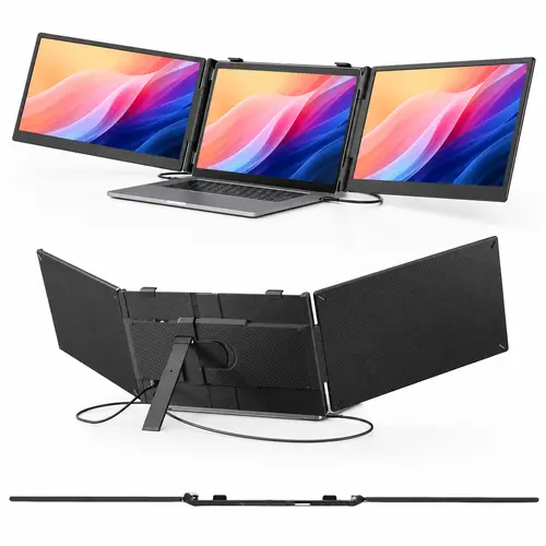 Cevaton 14" Dual Laptop Screen Extender Stand - 1080P FHD IPS, Ultra-Slim Lightweight 3.0 lbs Display, USB-C Rear Ports for Clean Cable Setup, Fits 13.3"-17.3" Laptops, Trading Use, Monitor Only (Dual Video Output Required), #TikTokBackToSchool