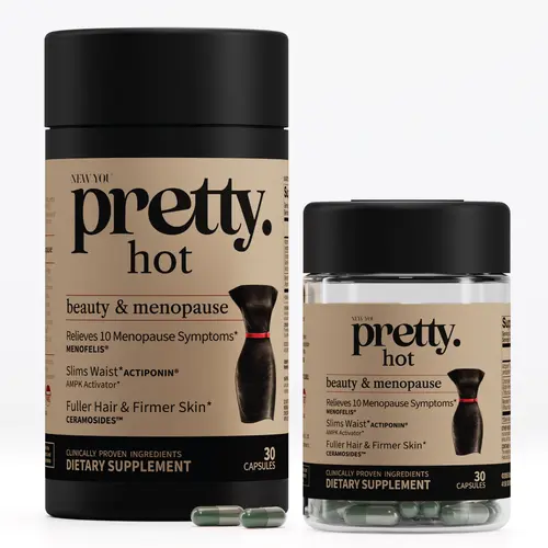 NEW YOU pretty hot – Hormone-Free Menopause & Beauty Support Supplement with  Ceramosides, Rhapontic Rhubarb & Actiponin – Supports Firmer Skin, Fuller Hair & Menopause Symptoms – 1 Daily