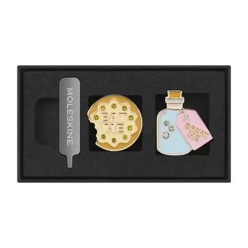Moleskine Limited Edition Alice’s Adventures in Wonderland Collectible Eat Me & Drink Me Notebook Pins, Set of 2