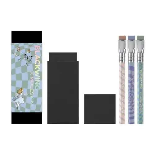Moleskine x Blackwing Limited Edition Alice’s Adventures in Wonderland Mini Pencils (Set of 12), Firm Graphite, Refillable Erasers, Gift Box Included