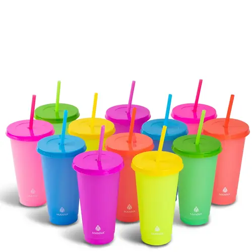 24-Piece Reusable 24oz Color-Changing Tumbler Cup Set with Splash-Resistant Lids, Rainbow Shades Washable Kitchen Drinkware for Water Bottles & Parties, Round Cups