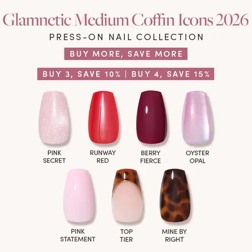 Glamnetic Medium Coffin Icons 2026 Press-On Nail Collection