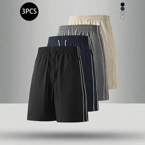 3-Pack Men’s Striped Shorts for Summer — Casual, Loose Fit, Versatile Athletic/Fitness Shorts for Men
