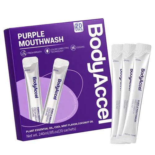 【BodyAccel】Purple Whitening Mouthwash, Freshens Breath, Supports Gum Health – Alcohol Free, Peroxide Free, Color Correcting Mouthwash Sachets, Mint Flavor (20 count) #sohochic