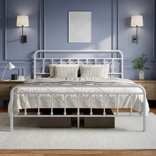 Novilla Modern Minimalist Victorian Twin/Full/Queen/King Size Metal Bed Frame, Headboard Footboard Included, Sturdy Steel Slats, Underbed Storage Space, No Boxspring, Quiet Structure & Simple Assembly,Back To School
