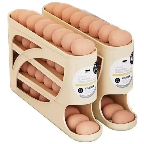 Large Capacity Stackable Egg Organizer: Model Home Refrigerator Rolling Storage Tray, Kitchen Fridge Side Door Freshness Rack, Space-Saving Refrigerator Accessories.