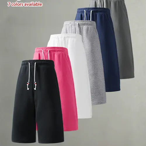 Pack of 3 men’s casual minimalist shorts—unique drawstring elastic-waist loose-fit shorts for summer street style; versatile for everyday wear, casual sports, and fitness.
