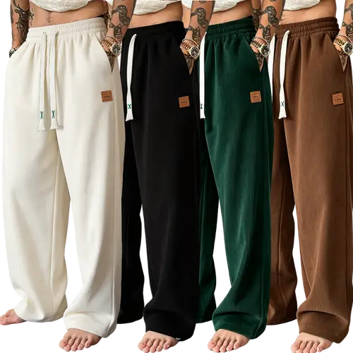Men’s casual athletic pants, relaxed fit, drawstring for adjustable length, comfortable fabric, suitable for everyday wear