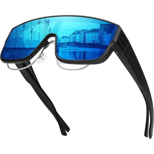 [FitOver Sunglasses] Oversized Tac Polarized Glasses for Men, Flexible PC Anti-Scratch Outdoor Sports Sunglasses, Flat Top Driving/Fishing Shades with UV Protection, Lightweight Sports Sunglasses, Polarized Sunglasses