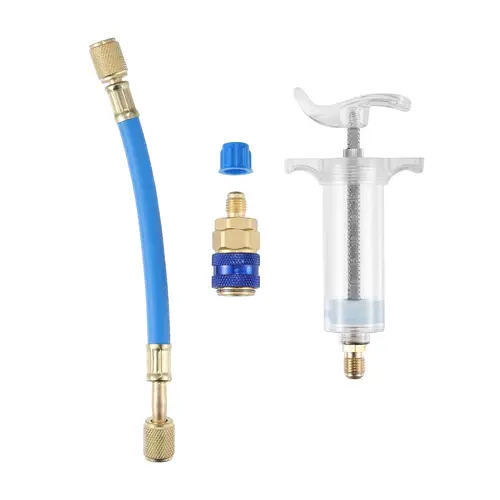 GJANSH Oil and Dye Injectors Kit 30ml/1 Oz Hand Push Compressor Manual AC Oil Dye Injector with Quick Coupler 1/4 SAE Connector Car HVAC Compressor Oil Dye Injector Refrigerant Tool