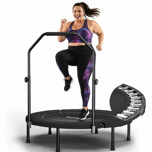 SkyBound Fitness Unisex Jump Trampoline - 40-Inch Round Alloy Steel Trampoline Jumping Bouncer with Adjustable Handle Bar, 32 Closed Springs/Bungees, Foldable for Workout from Home Gym, 3-Year Warranty, Metal Construction, Adults