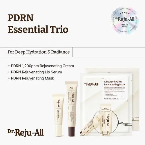 [Official] Dr.Reju-All PDRN Essential Trio - Korean Pharmacy 3-Piece Sensitive Skin Daily Routine Moisturizing Care Set with Cream, Serum, Mask, Hibiscus Rice, Smooth, Brightening, Deep Hydration, Lip Serum Glow