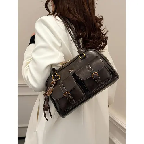 Women's Elegant Solid Color PU Leather Shoulder Bag - High-Quality, Fashionable, Versatile Everyday Bag for Daily Commuting & Casual Use