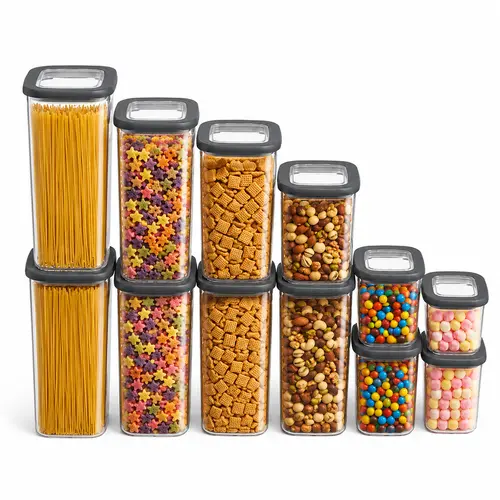 AISOON 12-Pack Plastic Airtight Spill-Proof Food Storage Containers, BPA-Free Organizer Storage Set for Cereal, Flour, Sugar, Includes Labels for Kitchen & Pantry Organization