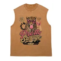 Men's Washed Leopard Print Graphic Tee, Vintage 90s Streetwear Clothing with Retro "Wild Heart" Bubblegum Motif