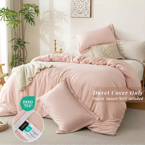 【Only one gift per customer】【Random color】XIZZI Duvet Cover Queen Size - 3 Pieces Prewashed Extra Soft Bedding Set, Includes 1 Duvet Cover  with Zipper Closure & 2 Pillow Shams, Linen, Comforter Not Included