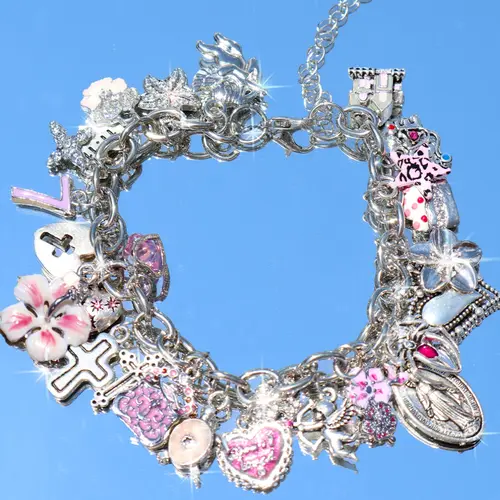 Vintage Heart Flower Charm Bracelet, Retro Cross Bag Bracelet, Cute Cherry Cocktail Coconut Bracelet, Fashion Jewelry Accessory, Heart Bracelets