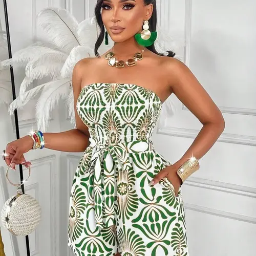 Sexy and Elegant Women's Floral Print Sleeveless Fashionable Jumpsuit, Casual Summer Style, Random Flower Pattern, Perfect for Daily Wear Floral Jumpsuits