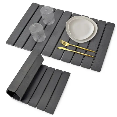 Large Stone Dish Drying Mat for Kitchen Counter, Quick Dry Stone Dishes Mats,Foldable Water Absorbing Diatomaceous Earth Drying Organizer Pad for Plate Rack Bottles Utensils(Dark Gray 24"×16" & 8"x4")